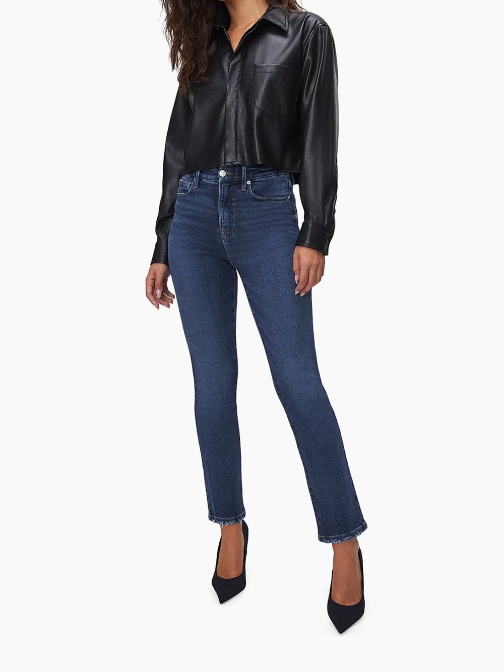 Good American Good Legs Skinny Jeans 2/26, Blue, Frayed Hem, GLREAW941T